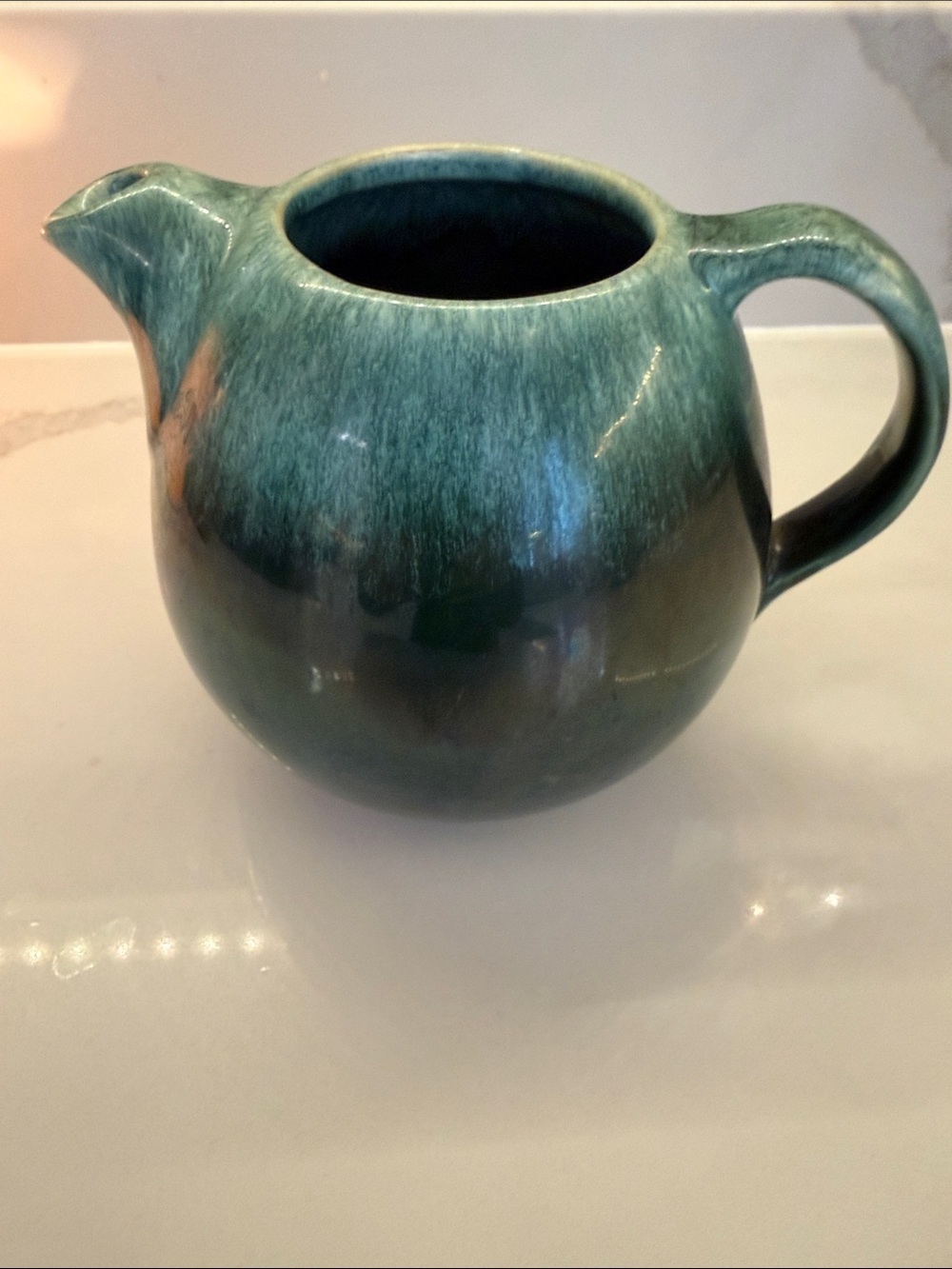 Vintage Glazed Ceramic Teapot Pitcher in drip blue green